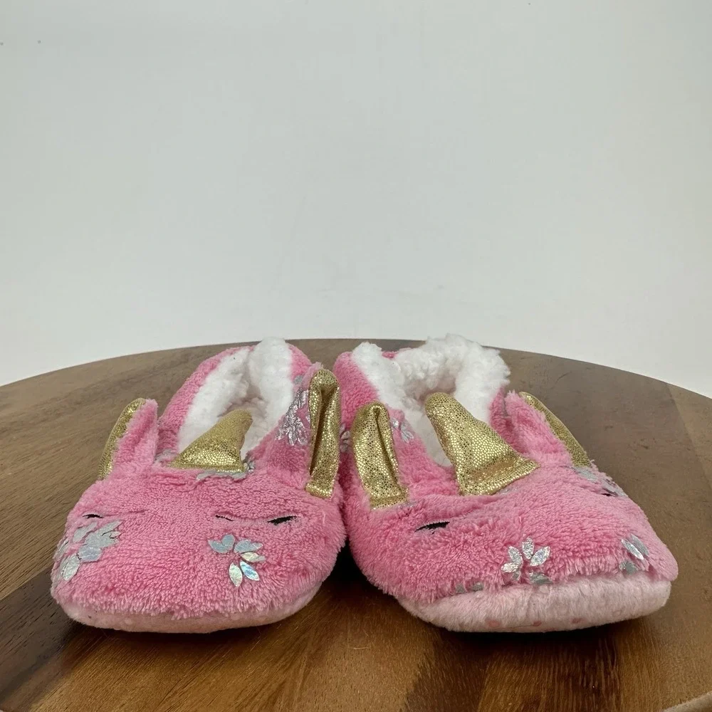 New Little Kids BMagical By Btween Pink Rainbow Fuzzy Lined Slippers Size 2 C